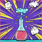 comic style showing a chemical reaction taking place.